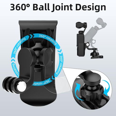 حامل سيارة SURWO Pocket 3، حامل واقي من الشمس للسيارة قابل للتعديل 360 درجة متوافق مع DJI Osmo Pocket 3، Action 5 pro/4/3، Insta360 X5 X4 X3، AKASO والمزيد من كاميرات الحركة in Kuwait