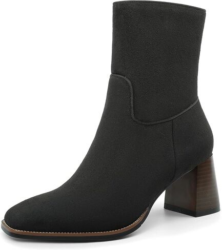 Women's Ankle Boots Pointed Toe Chunky Block Heel Suede Zippers Knot Bootie Fall Short Shoes in Saudi Arabia