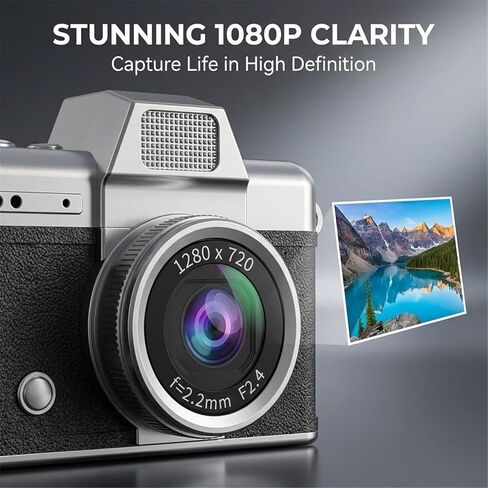 Mini Digital Camera with 1.47 in LCD Screen, 1080p Flip Screen Mini Camera with Built-in Flash, Portable Digital Camera Key Chain with 32gb Card USB Card Reader and Converter (Black) in Saudi Arabia