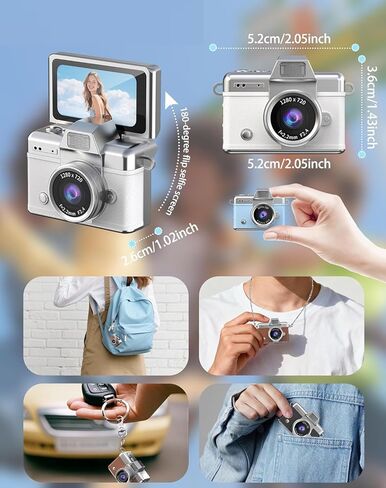 Mini Digital Camera with 1.47 in LCD Screen, 1080p Flip Screen Mini Camera with Built-in Flash, Portable Digital Camera Key Chain with 32gb Card USB Card Reader and Converter (Black) in Saudi Arabia