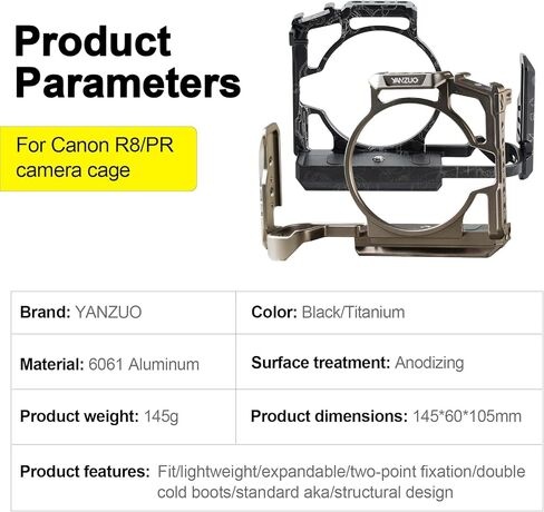 قفص كاميرا لكاميرا Canon R8 مع حامل حذاء بارد مزدوج، منصة معيارية خفيفة الوزن، إطلاق سريع من Arca-Swiss للسفر، يوتيوب، التصوير الفوتوغرافي (أسود) in Kuwait