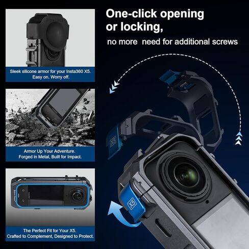 Metal Protective Case for Insta360 x5 Insta 360 X5, Aluminum Frame Utility Cage with Multifunction Construction, Gray (Iron Gray) in Saudi Arabia