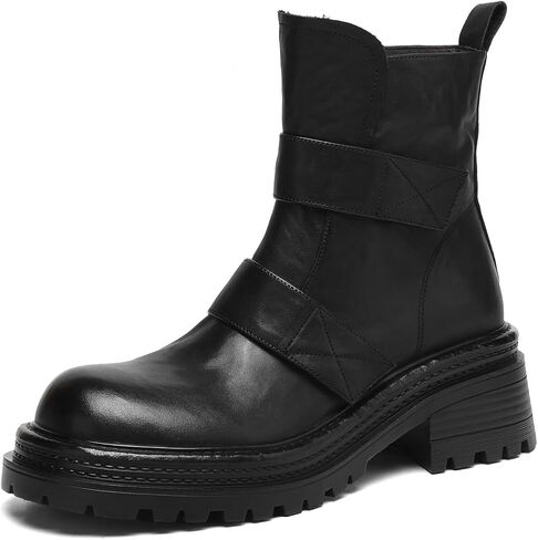 TinaCus Women's Platform Chic Ankle Boots Genuine Leather Handmade Round Toe Zip up Booties in Saudi Arabia