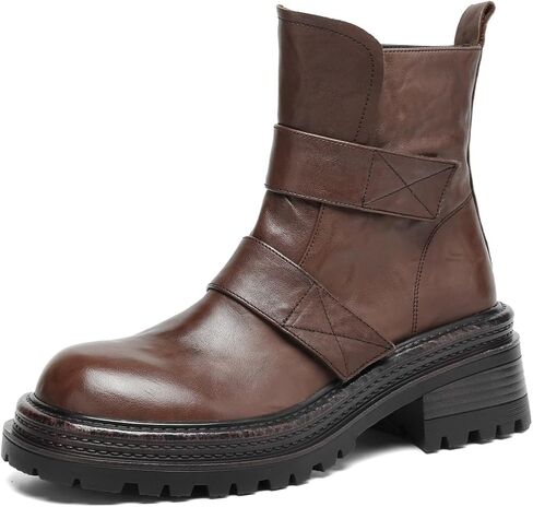 TinaCus Women's Platform Chic Ankle Boots Genuine Leather Handmade Round Toe Zip up Booties in Saudi Arabia