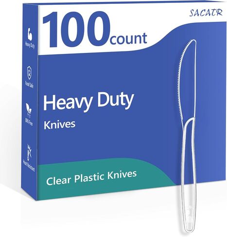 SACATR 100 COUNT السكاكين البلاستيكية الثقيلة التي يمكن التخلص منها ، سكاكين بلاستيكية خالية من BPA ， مناسبة للحفلات والأحداث والاستخدام اليومي in Kuwait