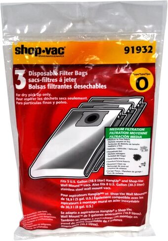 Shop-Vac 10 بوصة طول × 8 بوصة عرض كيس فلتر رطب/جاف 5 جالون. أبيض 3 قطع in Saudi Arabia