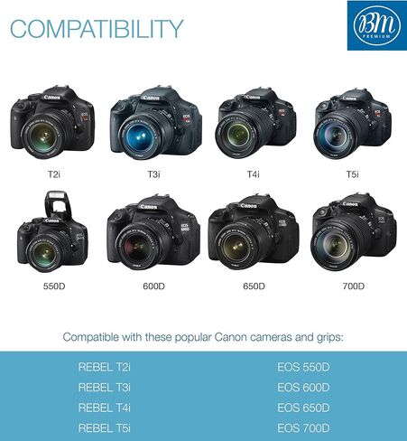 بطارية بديلة BM Premium LP-E8 لكاميرا Canon EOS Rebel T2i، T3i، T4i، T5i، EOS 550D، EOS 600D، EOS 650D، EOS 700D DSLR الرقمية in Kuwait