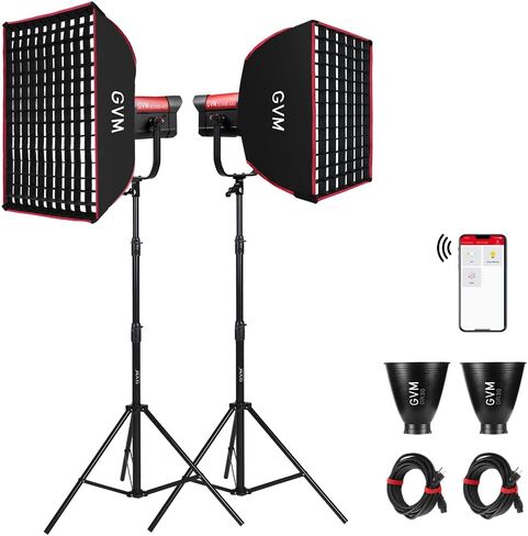 GVM SD300B AIO مصباح فيديو، عبوتان 300 واط ثنائي اللون COB LED للتصوير الفوتوغرافي مع 2 Softboxs و2 حوامل ثلاثية، 2700K–6800K، CRI 97+، 11440 Lux @1m، إضاءة مستمرة للتصوير الفوتوغرافي وتسجيل الفيديو in Saudi Arabia