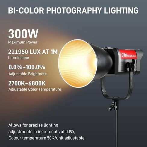 GVM SD300B AIO مصباح فيديو، عبوتان 300 واط ثنائي اللون COB LED للتصوير الفوتوغرافي مع 2 Softboxs و2 حوامل ثلاثية، 2700K–6800K، CRI 97+، 11440 Lux @1m، إضاءة مستمرة للتصوير الفوتوغرافي وتسجيل الفيديو in Saudi Arabia