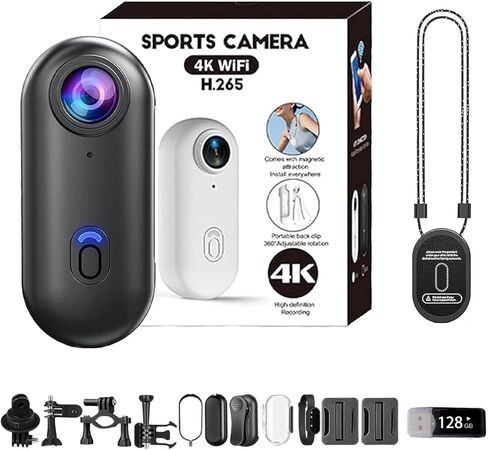 كاميرا 4K HD Pro Body Cam مقاومة للماء، زاوية واسعة للغاية 120 درجة، رؤية ليلية، مشبك مغناطيسي وكاميرا صغيرة سريعة التركيب يمكن ارتداؤها للمحاضرات والأنشطة الداخلية والخارجية (أبيض، 4K) in Kuwait