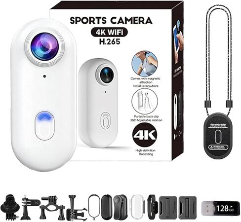 كاميرا 4K HD Pro Body Cam مقاومة للماء، زاوية واسعة للغاية 120 درجة، رؤية ليلية، مشبك مغناطيسي وكاميرا صغيرة سريعة التركيب يمكن ارتداؤها للمحاضرات والأنشطة الداخلية والخارجية (أبيض، 4K) in Saudi Arabia