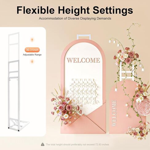 Open Arch Backdrop Stand, White Wedding Backdrop Stand Metal Square Balloon Arch Stand with Foldable Base Adjustable Height Garden Arbor Frame for Wedding Birthday Party Anniversary Decor in Saudi Arabia