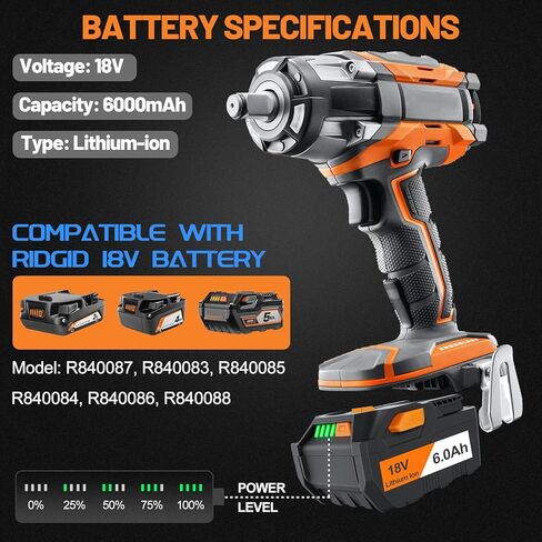 6000 مللي أمبير استبدال لبطارية Ridgid 18 فولت R840089 R840087 R840086 R840085 R840084 R840083 بطاريات ليثيوم 18 فولت (2 حزمة) in Saudi Arabia