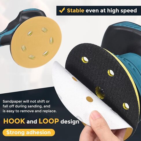 HARFINGTON 60 Pcs 5 Inch Sanding Disc 8 Hole 60/80/120/220/320/400 Grit Hook and Loop Sandpaper Aluminum Oxide Random Orbital Sander Pads for Woodworking Automotive Metal Polishing, Gold in Saudi Arabia