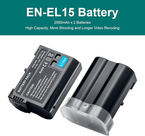حزمة بطارية EN-EL15، عبوتان من بطاريات ليثيوم أيون بديلة EN-EL15 EN EL15a قابلة لإعادة الشحن لكاميرات Nikon D7500، D7200، D7100، D7000، D850، D750، D500، D810a، D810، D800e، D800، D610، D600 in Kuwait
