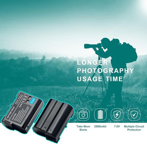 حزمة بطارية EN-EL15، عبوتان من بطاريات ليثيوم أيون بديلة EN-EL15 EN EL15a قابلة لإعادة الشحن لكاميرات Nikon D7500، D7200، D7100، D7000، D850، D750، D500، D810a، D810، D800e، D800، D610، D600 in Kuwait
