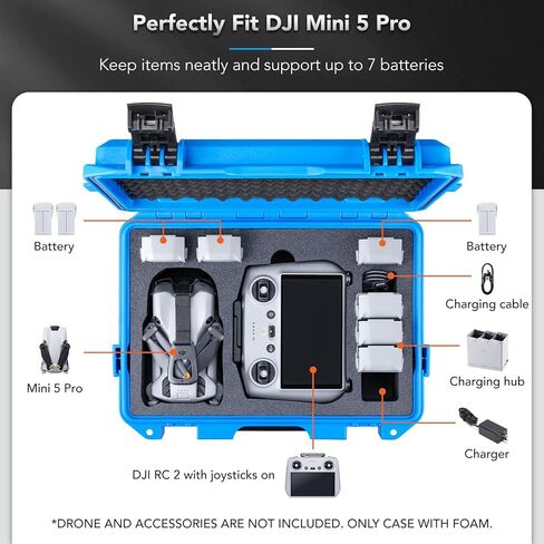 Lykus Titan MM510 Waterproof Hard Case for DJI Mini 5 Pro and RC2/RC-N3, Support up to 7 batteries, Blue [CASE ONLY] in Saudi Arabia