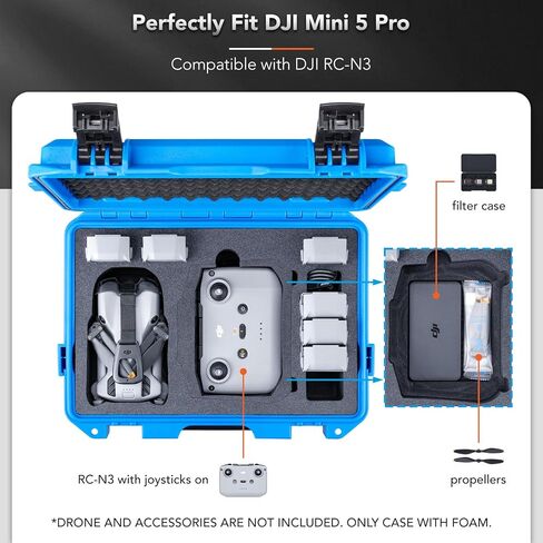 Lykus Titan MM510 Waterproof Hard Case for DJI Mini 5 Pro and RC2/RC-N3, Support up to 7 batteries, Blue [CASE ONLY] in Saudi Arabia