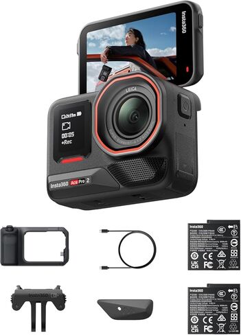 Insta360 Ace Pro 2 Dual Battery Xplorer Pro Bundle - 8K Waterproof Action Camera Co-Engineered with Leica, Flagship 1/1.3" Sensor, 8K30fps, 4K60fps, 2.5" Flip Screen, AI Noise Reduction in Saudi Arabia