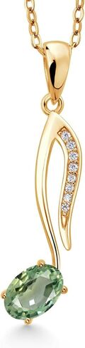 Gem Stone King 18K Yellow Gold Plated Silver Music Eighth Note Pendant Necklace | 6X4MM Oval Gemstone Birthstone | With 18 Inch Chain | Designed By Keren Hanan in Saudi Arabia