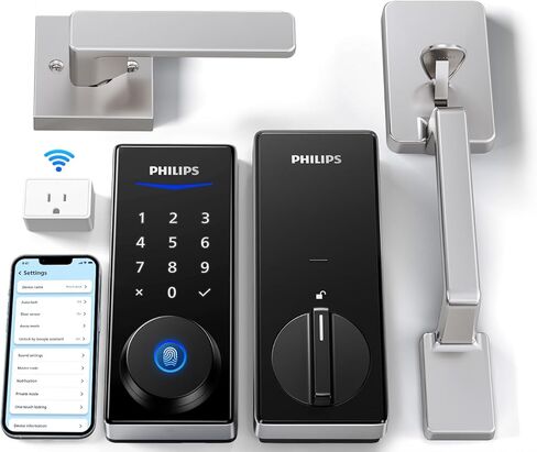 قفل Philips Wi-Fi Smart مع مقبض ، قفل باب لوحة المفاتيح بدون مفتاح مع مقبض ، مجموعة Deadbolt من الباب الأمامي مع بوابة WiFi ، التحكم في التطبيق ، إلغاء قفل بصمات الأصابع ، فتح رمز الدبوس ، قفل تلقائي in Saudi Arabia