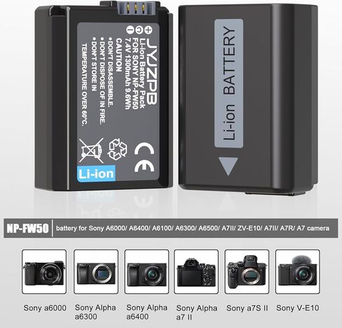 JYJZPB 2 حزمة بطاريات NP-FW50 1300 مللي أمبير وشاحن USB مزدوج لسوني ألفا A6400 ZV-E10 A7II A6100 A7 A6500 A6300 A5100 A7RII A7S A7S2 A7R الكاميرا in Kuwait