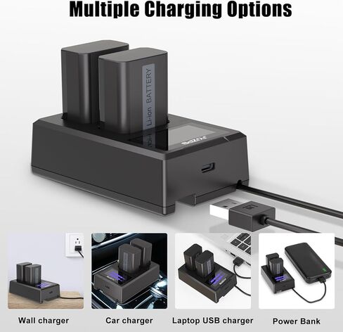 JYJZPB 2 حزمة بطاريات NP-FW50 1300 مللي أمبير وشاحن USB مزدوج لسوني ألفا A6400 ZV-E10 A7II A6100 A7 A6500 A6300 A5100 A7RII A7S A7S2 A7R الكاميرا in Kuwait