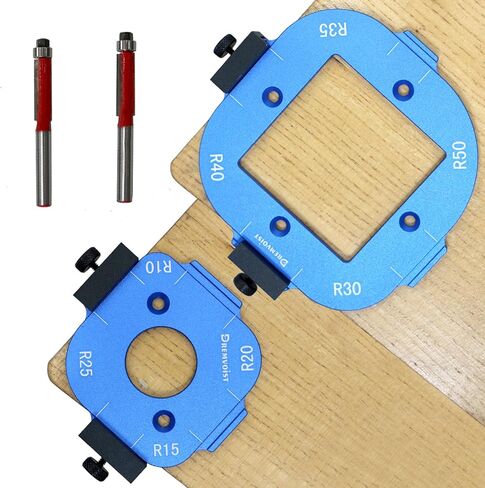 Router Corner Radius Template 2 Pack,with 2 Trim Bit Aluminum Alloy Radius Jig Router Templates,8-in-1 Arc Cutting Guide Set (R10-R50),Use with Router Table,Fits Handheld,Trim,and Table Routers,Blue in Saudi Arabia