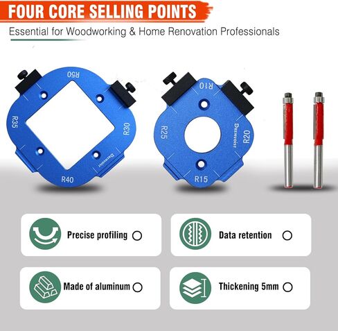Router Corner Radius Template 2 Pack,with 2 Trim Bit Aluminum Alloy Radius Jig Router Templates,8-in-1 Arc Cutting Guide Set (R10-R50),Use with Router Table,Fits Handheld,Trim,and Table Routers,Blue in Saudi Arabia