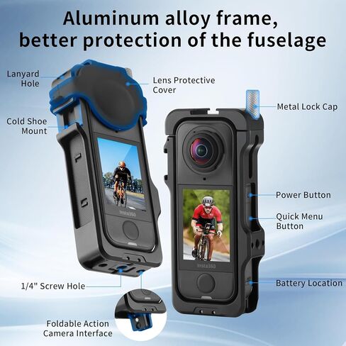 حافظة واقية معدنية من Selens لجهاز Insta360 X4 Air، وInsta 360 X4 Air Accessories إطار من سبائك الألومنيوم مع بناء أقوى، وحوامل توسيع مختلفة، وحامل قابل للطي وغطاء عدسة من السيليكون in Saudi Arabia