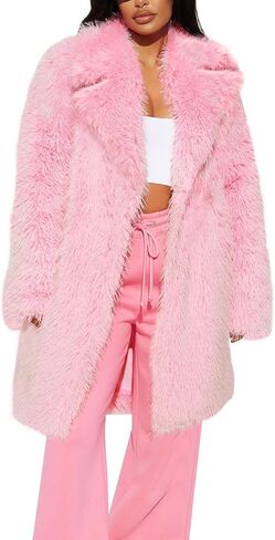 Flygo Womens Long Faux Fur Fur Coats Fluffy Faux Fur Jacket Jacket Long Sleeve Label Furry Coats Guzzy Winter Jacket in Saudi Arabia