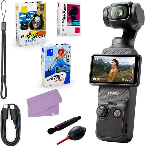 حزمة كاميرا الفيديو DJI Osmo Pocket 3 4K + حزمة برامج الصور والفيديو، وقماش من الألياف الدقيقة وقلم/منفاخ عدسة (9 عناصر) (متجددة) in Saudi Arabia
