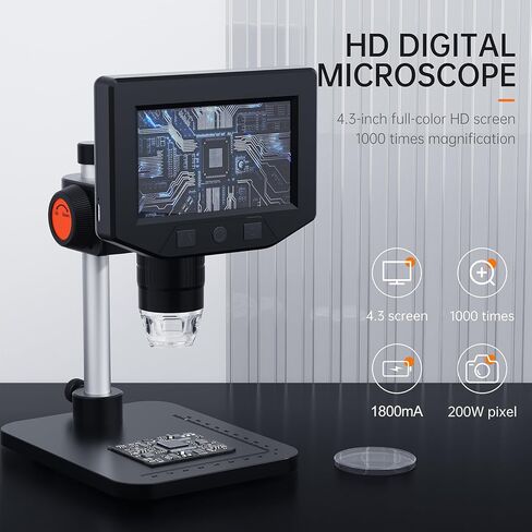 مجهر رقمي LCD مقاس 4.3 بوصة من FLEXMAN، تكبير 1~1000X تكبير 1080P HD كاميرا مجهر فحص مع 8 مصابيح LED لإصلاح الإلكترونيات PCB in Saudi Arabia