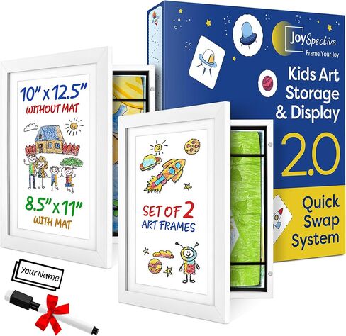joyseptive® [2-pack] إطارات العمل الفنية للأطفال متغيرة | إطار لا حفر للرسومات للأطفال معروضة وتخزين الحرف اليدوية | يحمل 130+ مشاريع فنية للأطفال | إطار عرض سهل وسريع للتغيير للأعمال الفنية للأطفال [أبيض] in Kuwait