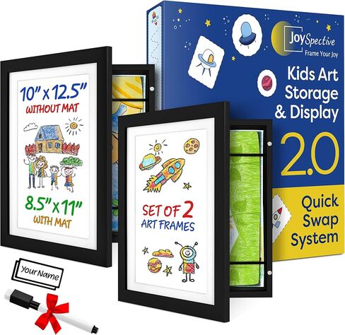joyseptive® [2-pack] إطارات العمل الفنية للأطفال متغيرة | إطار لا حفر للرسومات للأطفال معروضة وتخزين الحرف اليدوية | يحمل 130+ مشاريع فنية للأطفال | إطار عرض سهل وسريع للتغيير للأعمال الفنية للأطفال [أبيض] in Kuwait