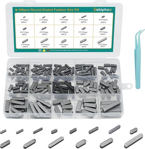 385pcs Metric Woodruff Key Assortment Kit Popular Sizes Include 205PCS Woodruff Half Moon Keys, 180PCS Round Ended Feather Key for Fasteners Mechanical Industry Crankshaft in Kuwait