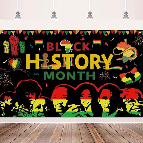 Black History Month Decorations, 71x43inch Black History Month Banner Backdrop, African American Party Decor for Classroom Home Office, Festive Photo Booth Background in Saudi Arabia