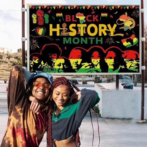 Black History Month Decorations, 71x43inch Black History Month Banner Backdrop, African American Party Decor for Classroom Home Office, Festive Photo Booth Background in Saudi Arabia