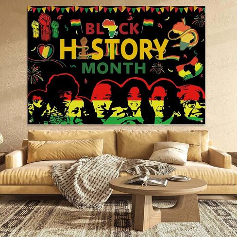 Black History Month Decorations, 71x43inch Black History Month Banner Backdrop, African American Party Decor for Classroom Home Office, Festive Photo Booth Background in Saudi Arabia