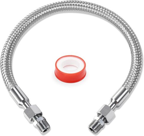 خرطوم ضاغط الهواء مقاس 1/4 بوصة × 20 بوصة - قلب مموج من الفولاذ المقاوم للصدأ، غلاف حماية مضفر، 870 رطل لكل بوصة مربعة، أطراف دوارة مقاس 1/4 بوصة NPT in Kuwait