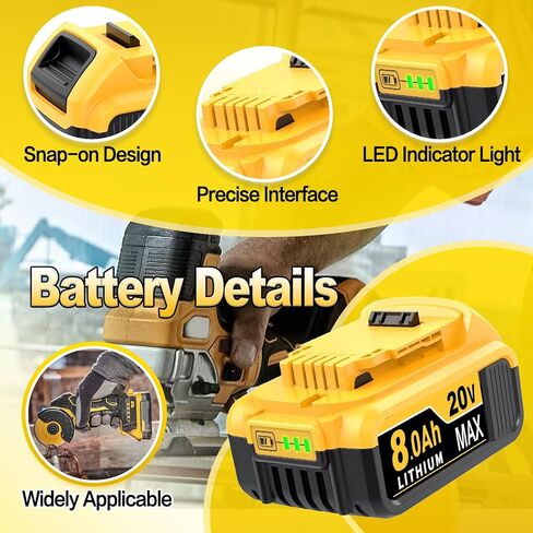 DCB200 8000mAh Replacement for Dewalt 20V Battery Compatible with Dewalt Batteries DCB203 DCB204 DCB207 DCB206 DCB201 DCB205 Cordless Power Tools with LED Indicator 2 Count (2) in Saudi Arabia