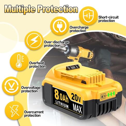 DCB200 8000mAh Replacement for Dewalt 20V Battery Compatible with Dewalt Batteries DCB203 DCB204 DCB207 DCB206 DCB201 DCB205 Cordless Power Tools with LED Indicator 2 Count (2) in Saudi Arabia