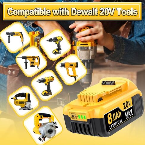 DCB200 8000mAh Replacement for Dewalt 20V Battery Compatible with Dewalt Batteries DCB203 DCB204 DCB207 DCB206 DCB201 DCB205 Cordless Power Tools with LED Indicator 2 Count (2) in Saudi Arabia