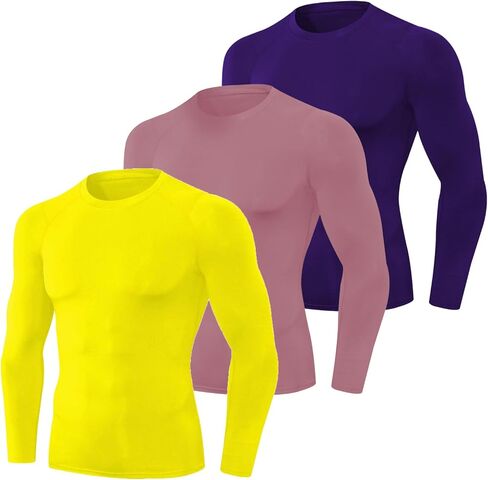 SPVISE 3 Pack Pack Men's Compression Terts Long Sleeve Athleve Muscle Support Tops Tops for Football Undershirt Base Base in Kuwait