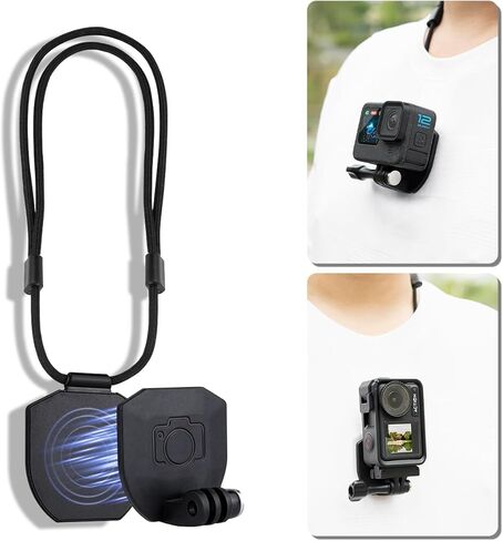 حامل مغناطيسي للرقبة متوافق مع GoPro Hero 13/12/11، لـ Insta360 X5/X4/X3/Ace Pro 2، لكاميرا DJI OSMO Action 5/4/3 Pro Action، حامل تثبيت مع برغي طويل وحبل قابل للتعديل in Kuwait