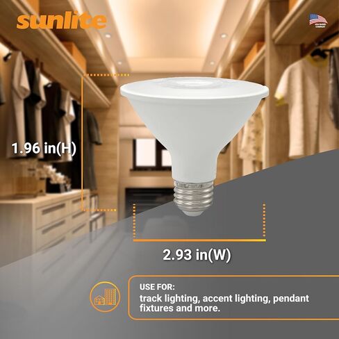 لمبة LED عاكسة من Sunlite PAR30، كشاف كشاف، 9 وات (75 وات =)، 750 لومن، قاعدة E26 متوسطة، 90 CRI، قابلة للتعتيم، استخدام إضاءة المسار الزخرفية، ETL، متوافق مع العنوان 20، بالجملة، 24 حزمة، 30K-أبيض دافئ in Kuwait