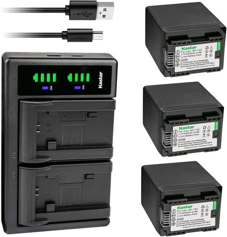 بطارية Kastar BP-745 وشاحن USB LTD2 متوافق مع Canon VIXIA HF R70 HFR70، VIXIA HF R72 HFR72، VIXIA HF R80 HFR80، HF R82 HFR82، VIXIA HF R300 HFR300، كاميرا VIXIA HF R400 HFR400 in Kuwait