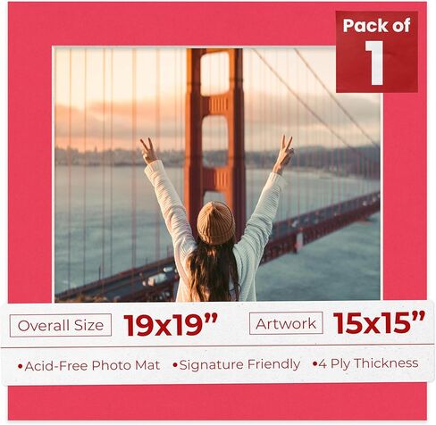 19x19 Mat Bevel Cut for 15x15 Photos - Precut Oyster Shell White Square Shaped Photo Mat Board Opening - Acid Free Matte to Protect Your Pictures - Bevel Cut for Family Photos, Pack of 1 Matboard in Saudi Arabia