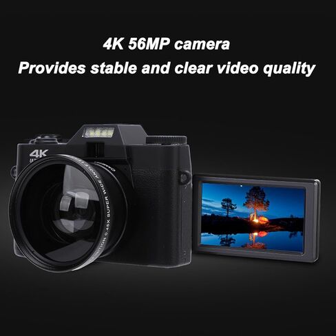 4K Digital Camera for Photography, 60FPS 56MP 16X Zoom Autofocus Wide Angle Wi Fi Vlogging Camera with 3 270° Flip 32G SD Card Flash Compact Travel Camera for YouTube in Saudi Arabia