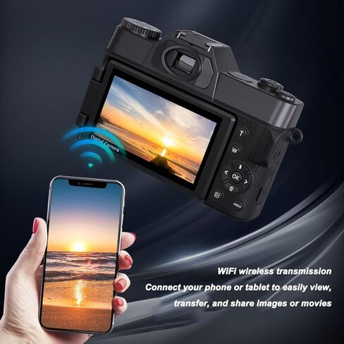 4K Digital Camera for Photography, 60FPS 56MP 16X Zoom Autofocus Wide Angle Wi Fi Vlogging Camera with 3 270° Flip 32G SD Card Flash Compact Travel Camera for YouTube in Saudi Arabia
